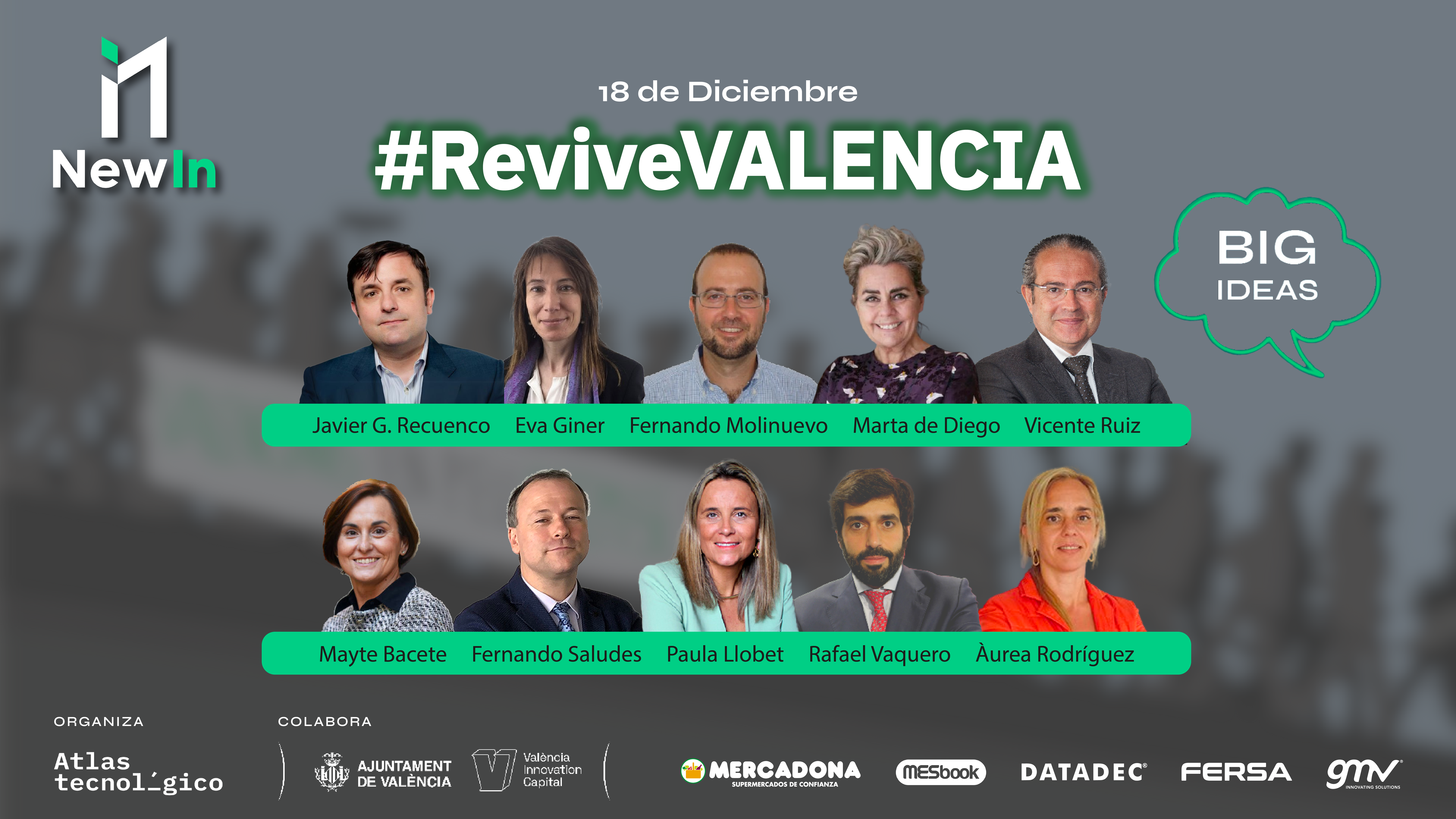 Vicente Ruiz (RNB), Saludes (REDIT), Marta de Diego, Bacete (MaxLinear) y Eva Giner (SPB) proyectarán sus BIG IDEAS para Revivir Valencia